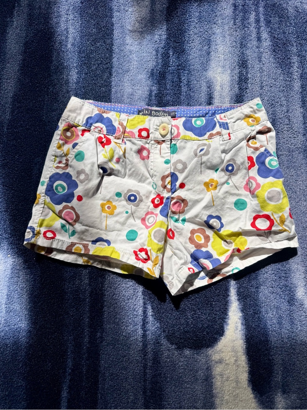 Mini Boden Girls’ White Floral Cotton Shorts w/ Rear Pockets, Size 11